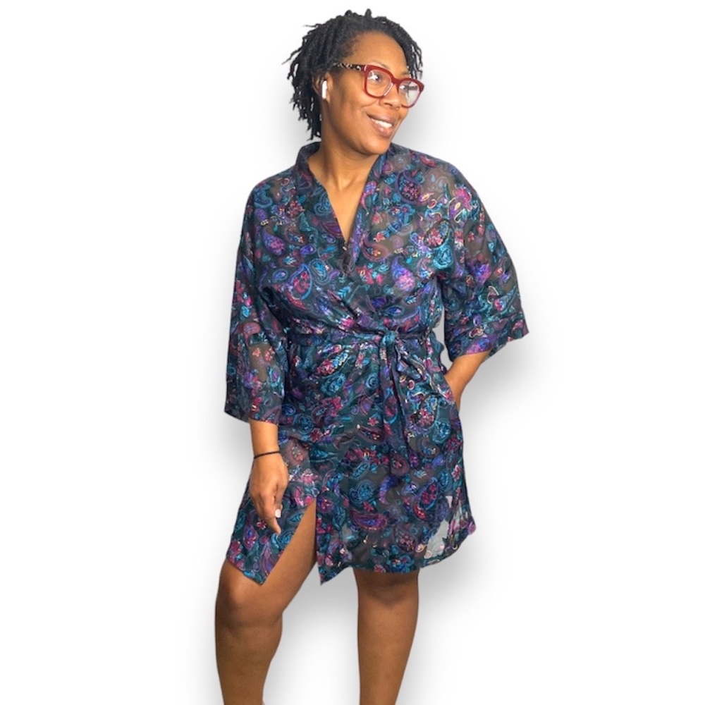 Kathryn Paisley Robe Floral Print Wrap Sheer